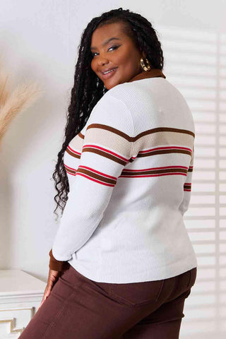 Basic Bae Striped Collared Neck Rib-Knit Top - 1985 the VAULT Boutique