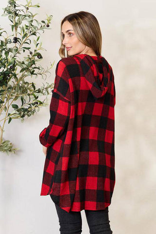 Heimish Full Size Plaid Button Front Hooded Shirt - 1985 the VAULT Boutique