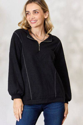 BiBi Half Zip Brushed Terry Long Sleeve Top - 1985 the VAULT Boutique