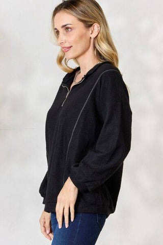 BiBi Half Zip Brushed Terry Long Sleeve Top - 1985 the VAULT Boutique