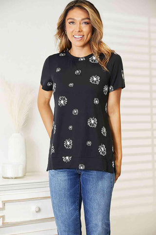 Double Take Dandelion Print Round Neck T-Shirt - 1985 the VAULT Boutique