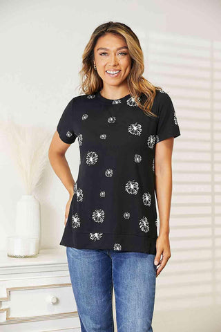 Double Take Dandelion Print Round Neck T-Shirt - 1985 the VAULT Boutique