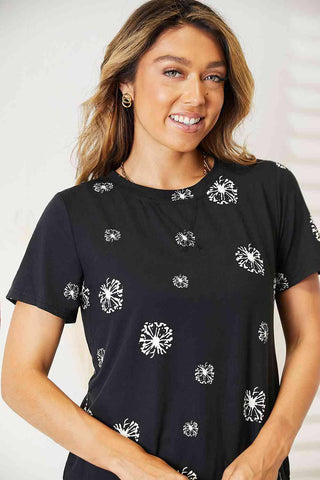 Double Take Dandelion Print Round Neck T-Shirt - 1985 the VAULT Boutique