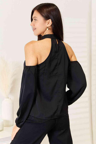 Double Take Grecian Cold Shoulder Long Sleeve Blouse - 1985 the VAULT Boutique