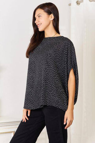 Double Take Printed Dolman Sleeve Round Neck Blouse - 1985 the VAULT Boutique