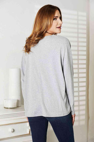 Double Take Seam Detail Round Neck Long Sleeve Top - 1985 the VAULT Boutique