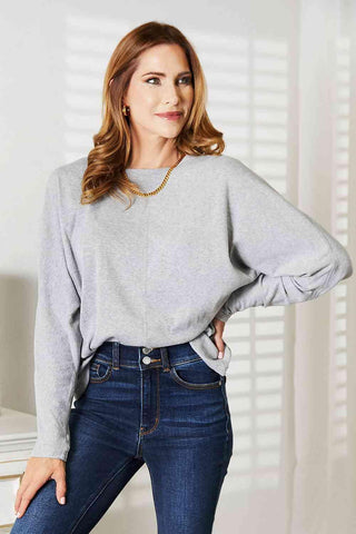 Double Take Seam Detail Round Neck Long Sleeve Top - 1985 the VAULT Boutique