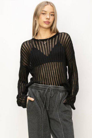 HYFVE Openwork Ribbed Long Sleeve Knit Top - 1985 the VAULT Boutique