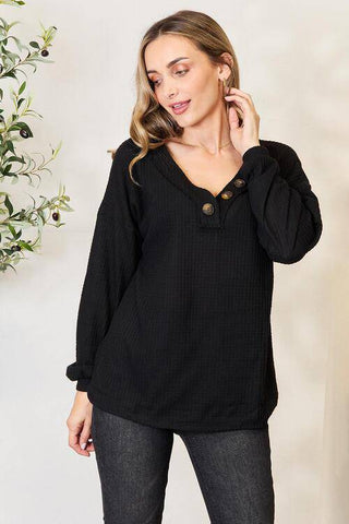 Zenana Buttoned Long Sleeve Blouse - 1985 the VAULT Boutique