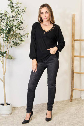 Zenana Buttoned Long Sleeve Blouse - 1985 the VAULT Boutique