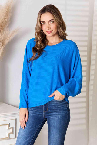 Zenana Full Size Round Neck Batwing Sleeve Blouse - 1985 the VAULT Boutique