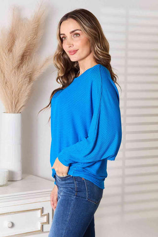 Zenana Full Size Round Neck Batwing Sleeve Blouse - 1985 the VAULT Boutique