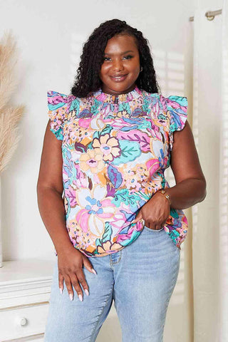 Double Take Floral Smocked Flutter Sleeve Top - 1985 the VAULT Boutique