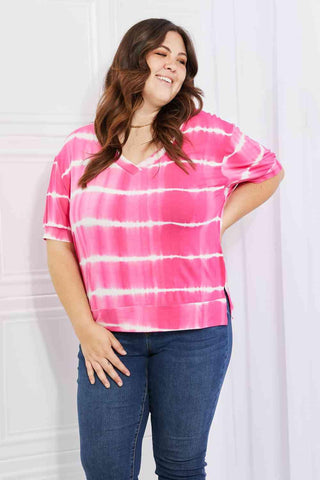 Yelete Full Size Oversized Fit V-Neck Striped Top - 1985 the VAULT Boutique