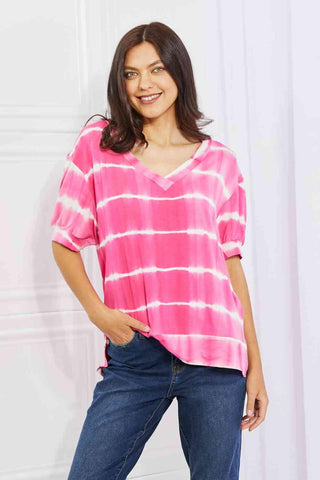 Yelete Full Size Oversized Fit V-Neck Striped Top - 1985 the VAULT Boutique