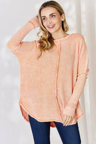 Zenana Oversized Washed Waffle Long Sleeve Top - 1985 the VAULT Boutique