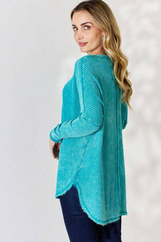 Zenana Oversized Washed Waffle Long Sleeve Top - 1985 the VAULT Boutique