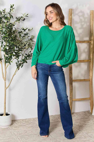 Zenana Full Size Round Neck Batwing Sleeve Blouse - 1985 the VAULT Boutique