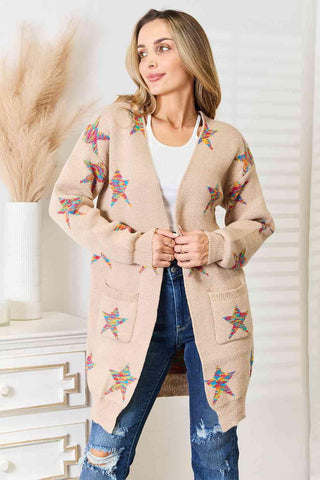 Double Take Star Pattern Open Front Longline Cardigan - 1985 the VAULT Boutique