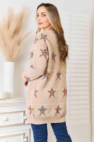 Double Take Star Pattern Open Front Longline Cardigan - 1985 the VAULT Boutique