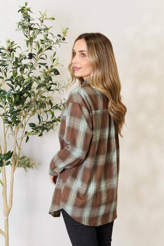 Double Take Plaid Dropped Shoulder Shirt - 1985 the VAULT Boutique