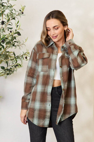 Double Take Plaid Dropped Shoulder Shirt - 1985 the VAULT Boutique