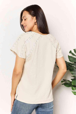 Double Take Crochet Buttoned Short Sleeves Top - 1985 the VAULT Boutique