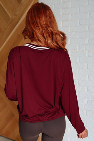 All Out Comfort V-Neck Pullover in Red Merlot - 1985 the VAULT Boutique