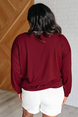 All Out Comfort V-Neck Pullover in Red Merlot - 1985 the VAULT Boutique