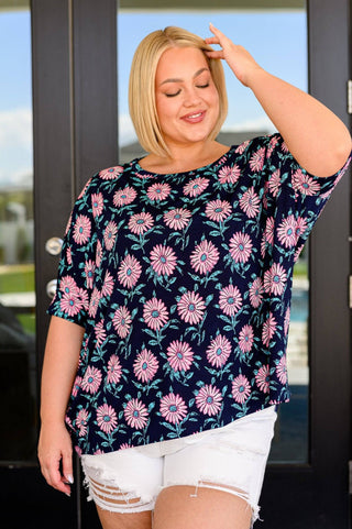 Essential Blouse in Navy and Pink Daisies - 1985 the VAULT Boutique