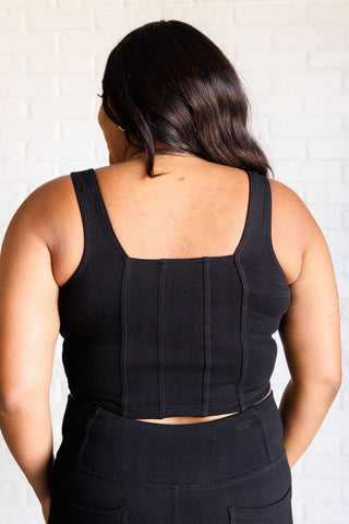 It's All About the Balance Twill Square Neck Crop Top in Black - 1985 the VAULT Boutique