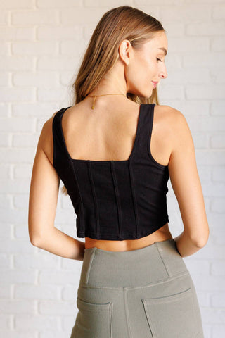 It's All About the Balance Twill Square Neck Crop Top in Black - 1985 the VAULT Boutique