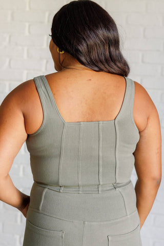 It's All About the Balance Twill Square Neck Crop Top in Dusty Olive - 1985 the VAULT Boutique