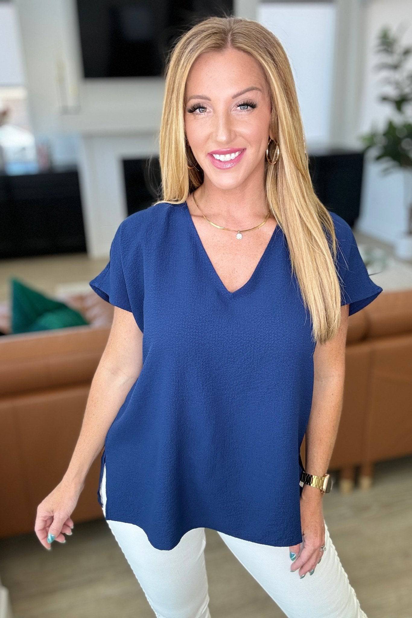 Let Me Be Your Wings V-Neck Top in Navy - 1985 the VAULT Boutique