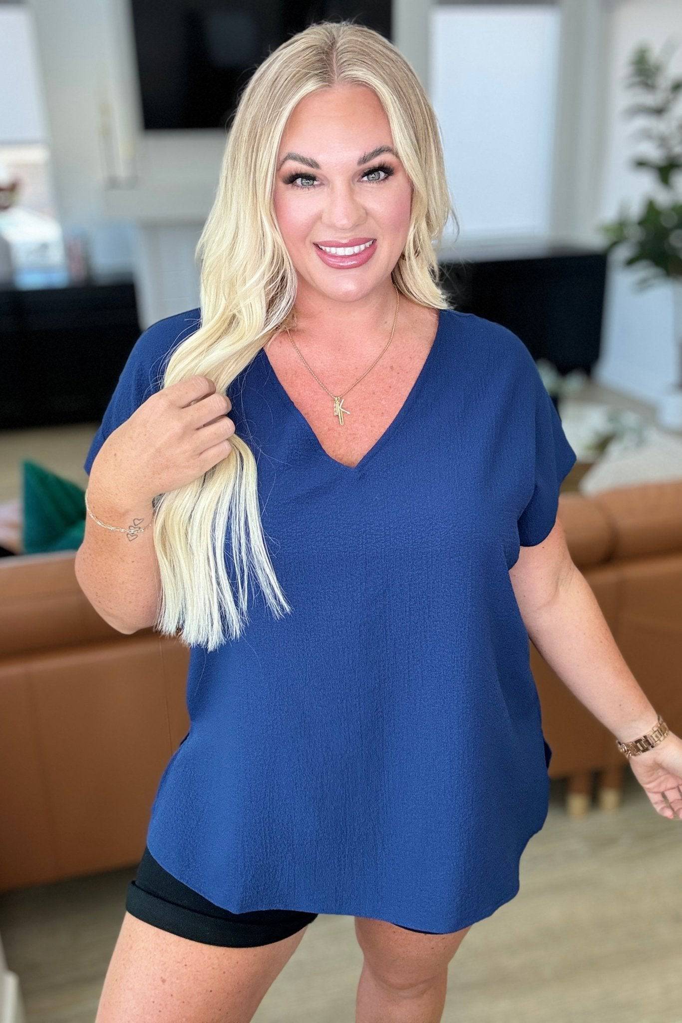 Let Me Be Your Wings V-Neck Top in Navy - 1985 the VAULT Boutique