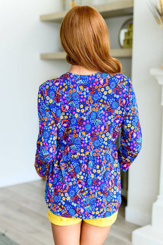 Lizzy Babydoll Top in Royal Retro Floral - 1985 the VAULT Boutique