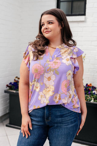 Lizzy Flutter Sleeve Top in Lavender French Floral - 1985 the VAULT Boutique