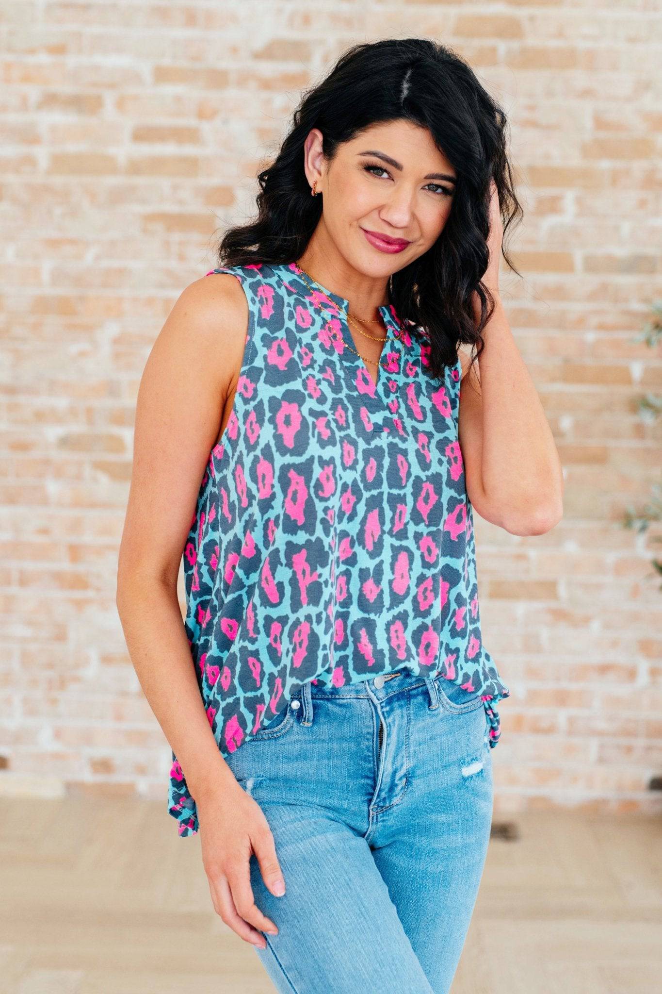 Lizzy Tank Top in Mint and Pink Leopard - 1985 the VAULT Boutique