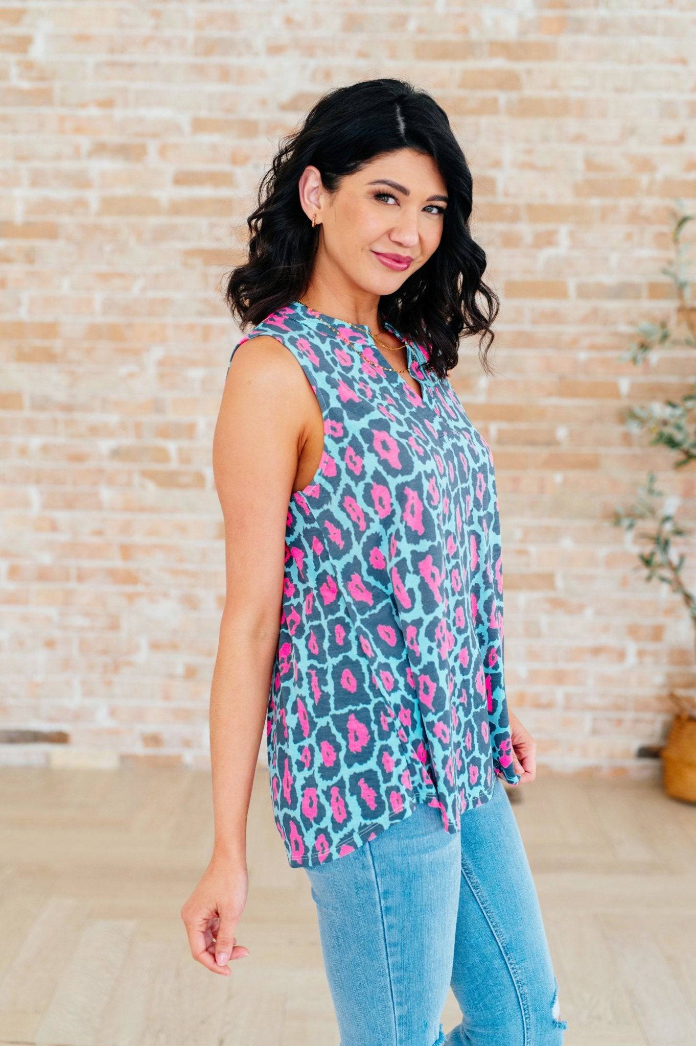 Lizzy Tank Top in Mint and Pink Leopard - 1985 the VAULT Boutique