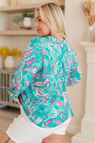 Lizzy Top in Aqua and Pink Paisley - 1985 the VAULT Boutique