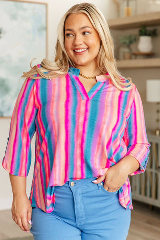 Lizzy Top in Blue and Pink Stripe - 1985 the VAULT Boutique