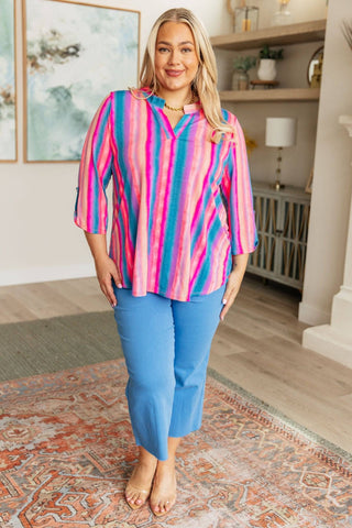 Lizzy Top in Blue and Pink Stripe - 1985 the VAULT Boutique