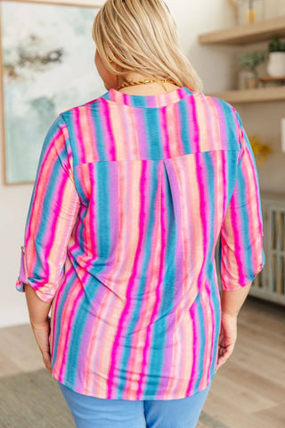 Lizzy Top in Blue and Pink Stripe - 1985 the VAULT Boutique