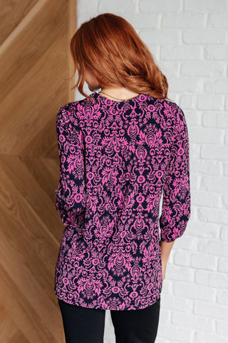 Lizzy Top in Hot Pink and Navy Damask - 1985 the VAULT Boutique