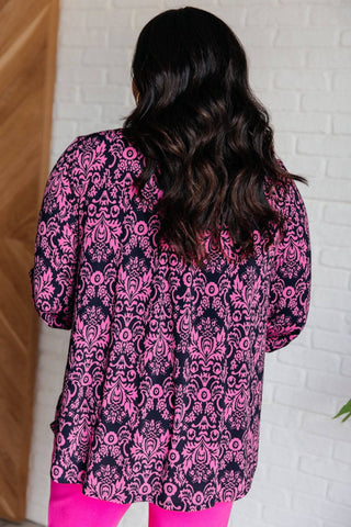 Lizzy Top in Hot Pink and Navy Damask - 1985 the VAULT Boutique