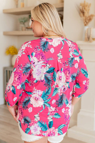 Lizzy Top in Magenta and Teal Tropical Floral - 1985 the VAULT Boutique