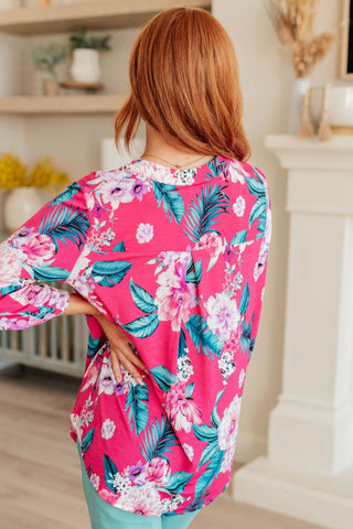 Lizzy Top in Magenta and Teal Tropical Floral - 1985 the VAULT Boutique