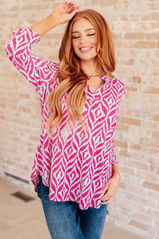 Lizzy Top in Mint and Pink Ikat - 1985 the VAULT Boutique