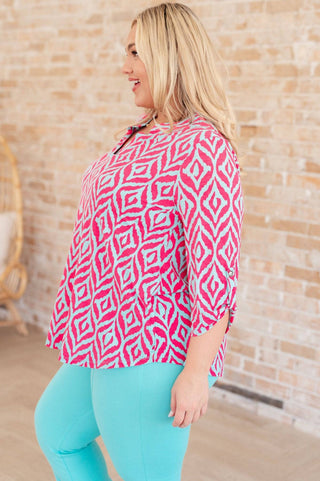 Lizzy Top in Mint and Pink Ikat - 1985 the VAULT Boutique