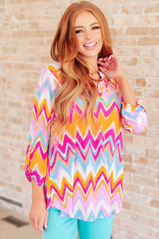 Lizzy Top in Orange Multi Chevron - 1985 the VAULT Boutique